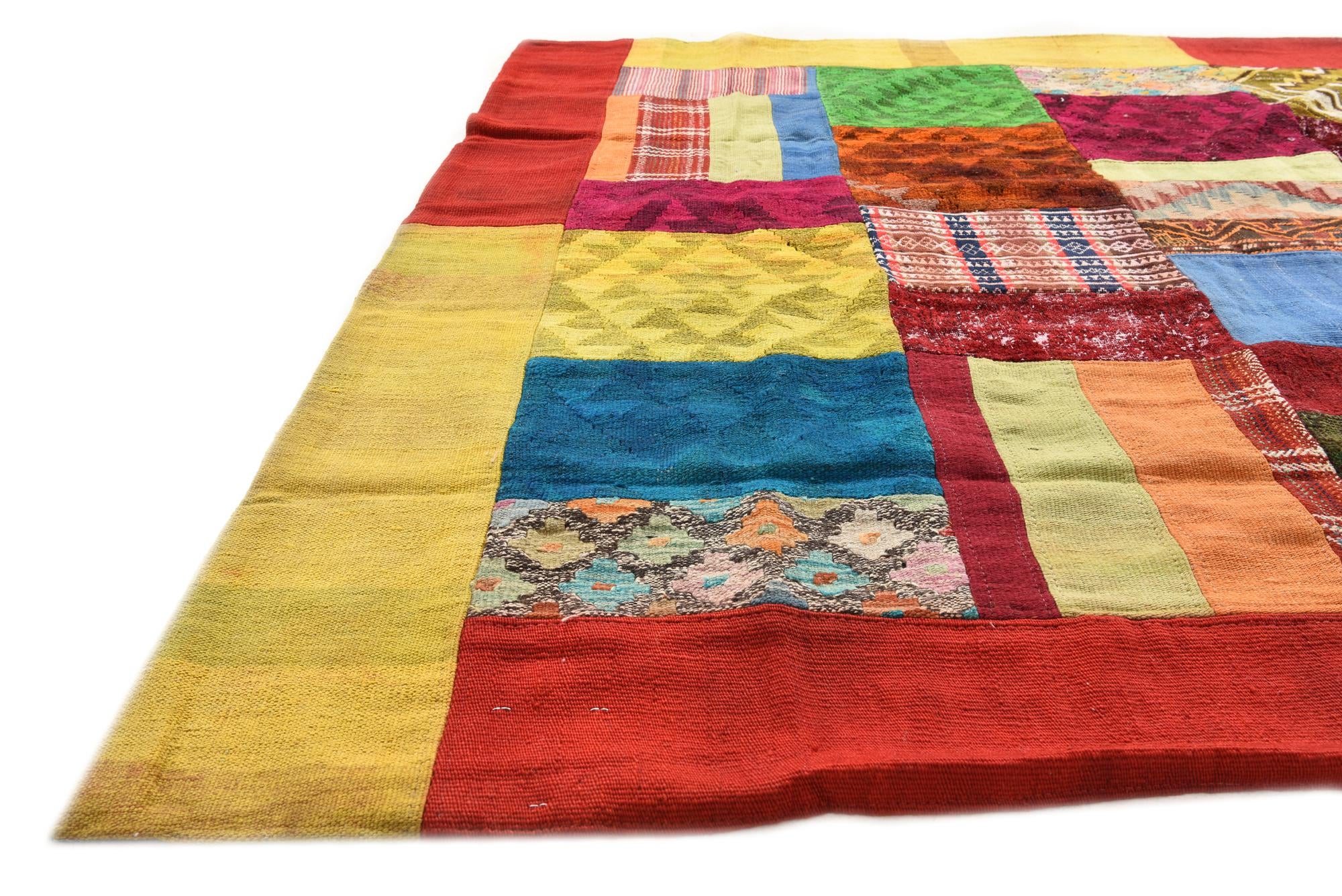 5' 8 x 8' 2 Hand Woven Kilim Patchwork Wool Rug