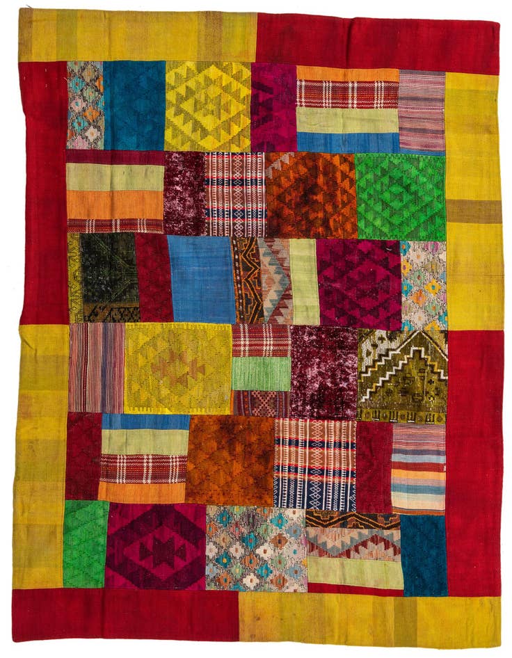 Detail image of 5' 8 x 8' 2 Hand Woven Kilim Patchwork Wool Rug