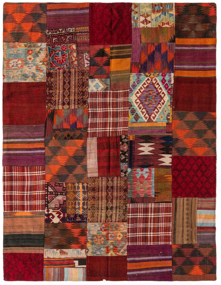 Detail image of 5' 9 x 8' Hand Woven Kilim Patchwork Wool Rug