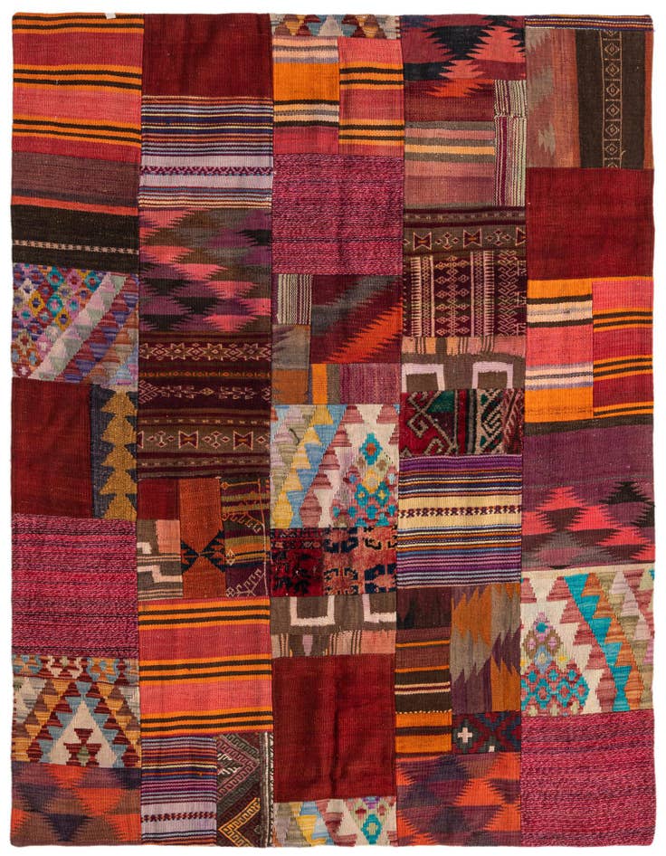 Detail image of 4' 10 x 6' 6 Hand Woven Kilim Patchwork Wool Rug