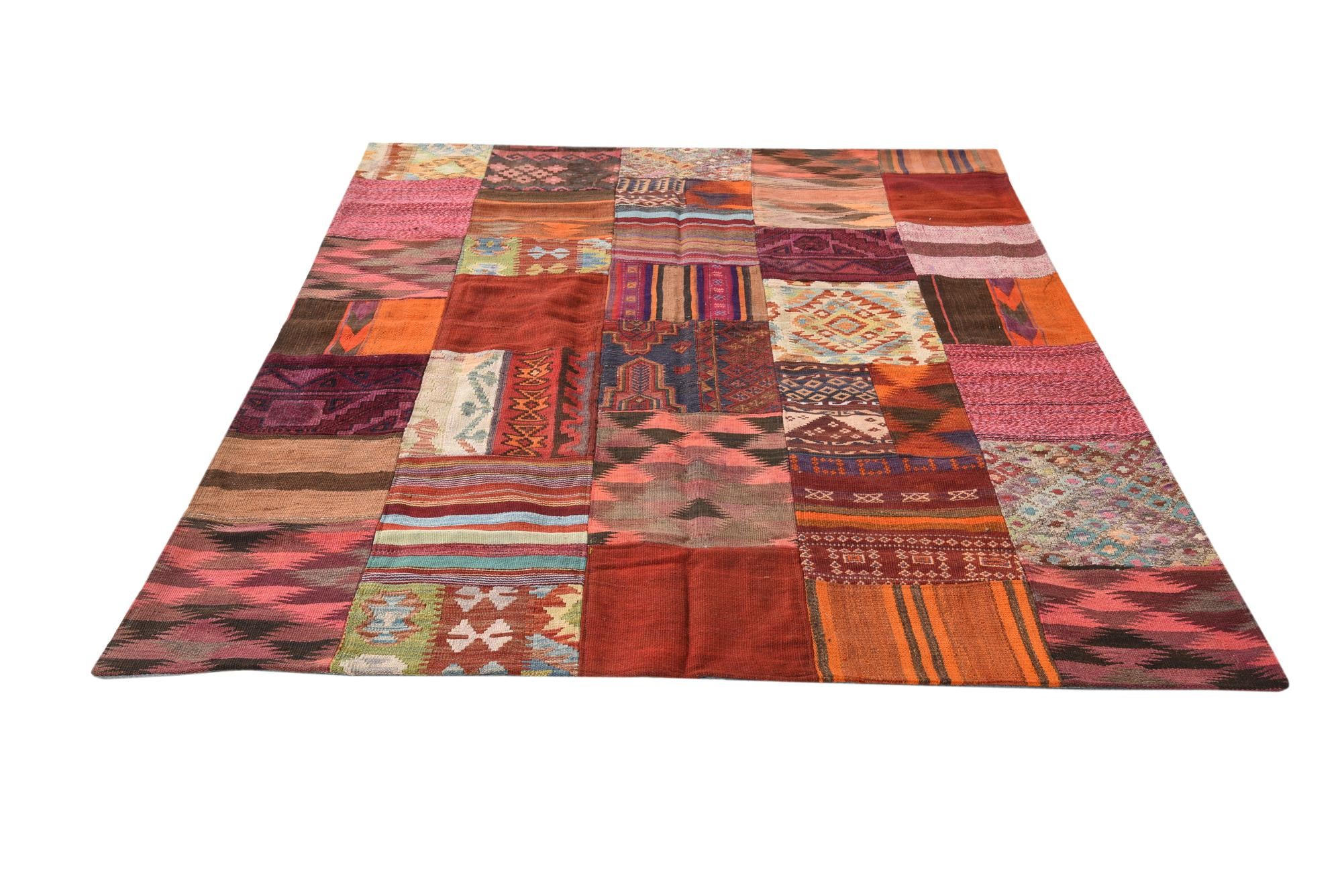5' 4 x 6' 7 Hand Woven Kilim Patchwork Wool Rug