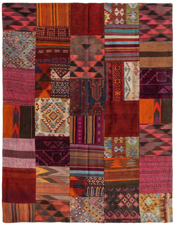 Detail image of 5' 4 x 6' 7 Hand Woven Kilim Patchwork Wool Rug