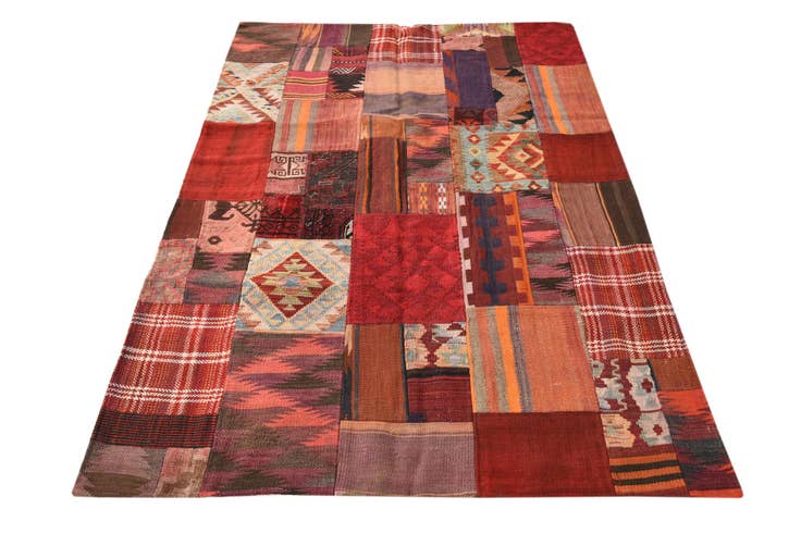 Detail image of 4' 1 x 6' Hand Woven Kilim Patchwork Wool Rug