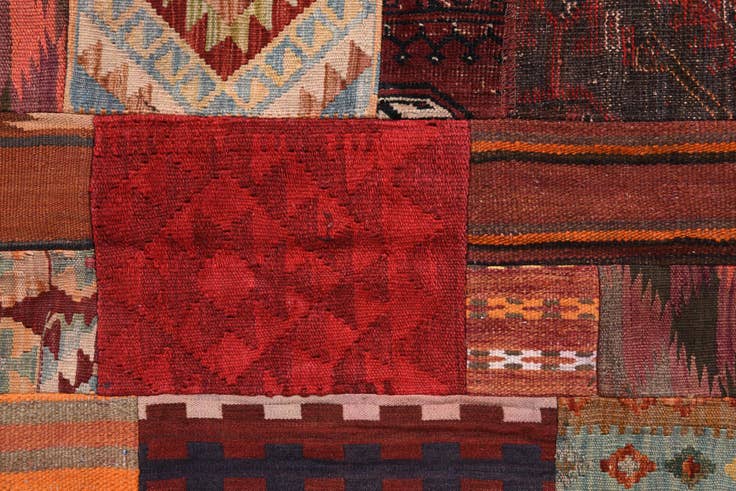 Detail image of 4' 1 x 6' Hand Woven Kilim Patchwork Wool Rug