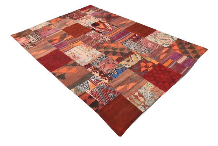 Detail image of 5' 7 x 8' Hand Woven Kilim Patchwork Wool Rug
