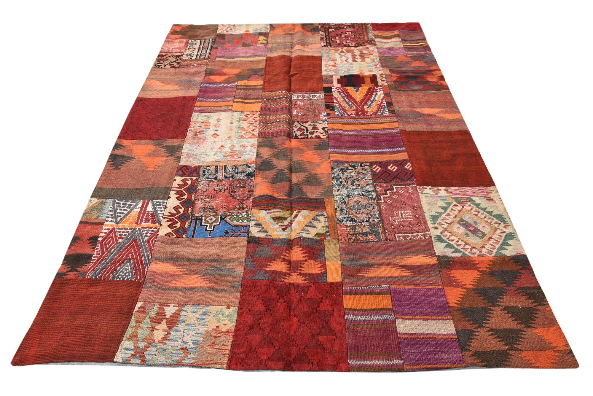 5' 7 x 8' Hand Woven Kilim Patchwork Wool Rug