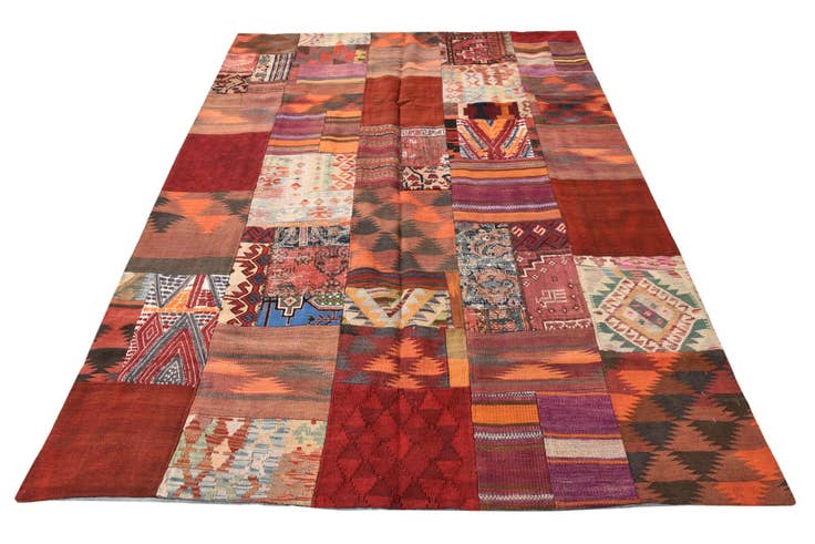 Detail image of 5' 7 x 8' Hand Woven Kilim Patchwork Wool Rug