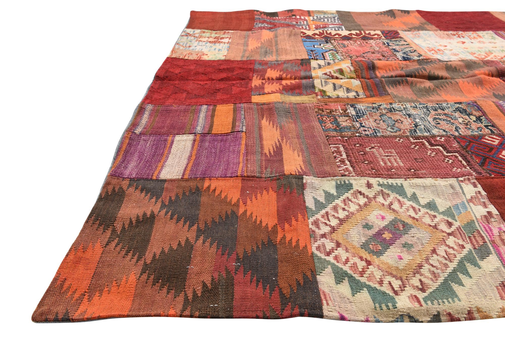 5' 7 x 8' Hand Woven Kilim Patchwork Wool Rug