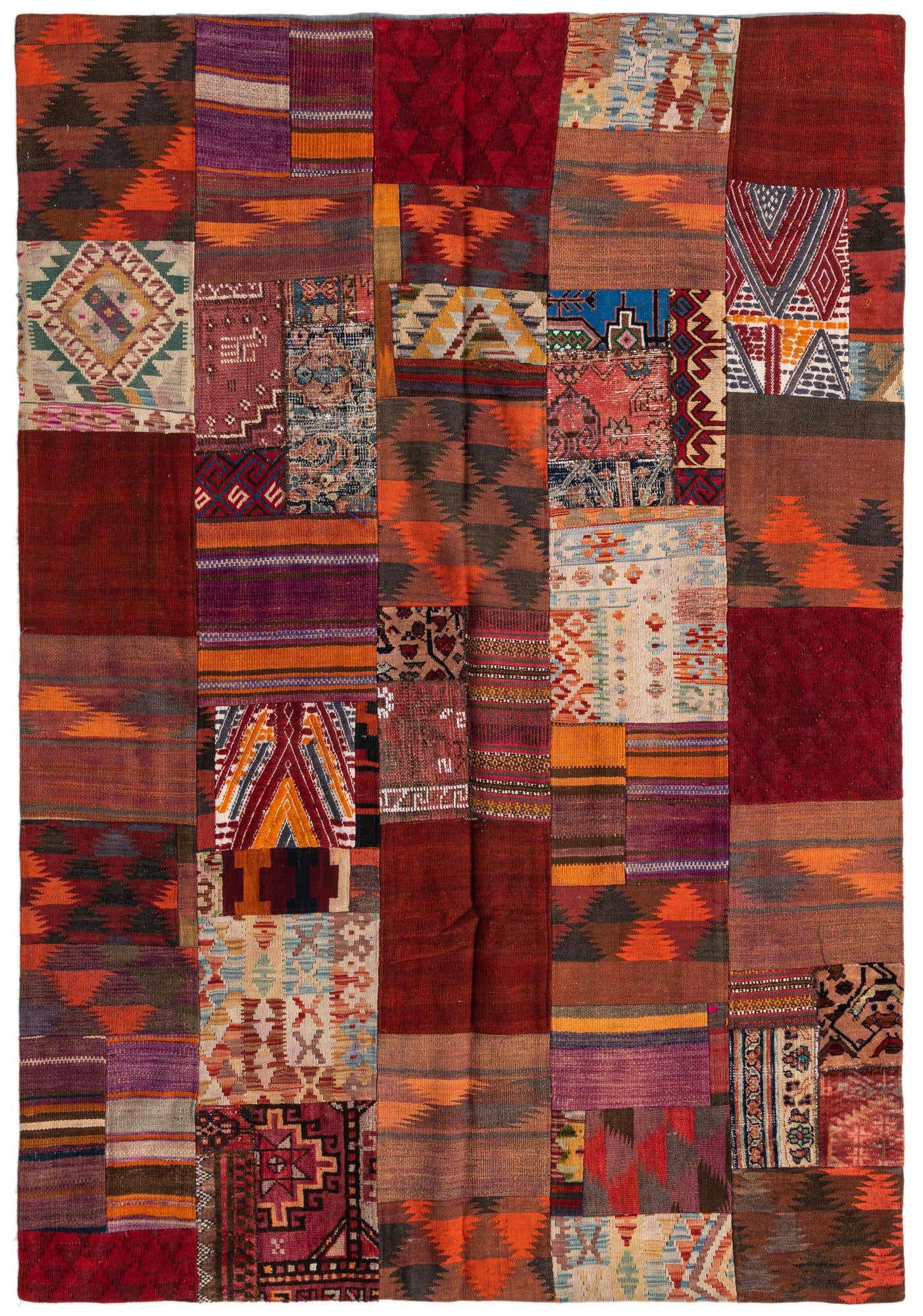 5' 7 x 8' Hand Woven Kilim Patchwork Wool Rug