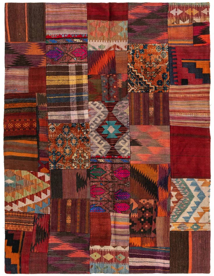 Detail image of 4' x 5' 10 Hand Woven Kilim Patchwork Wool Rug