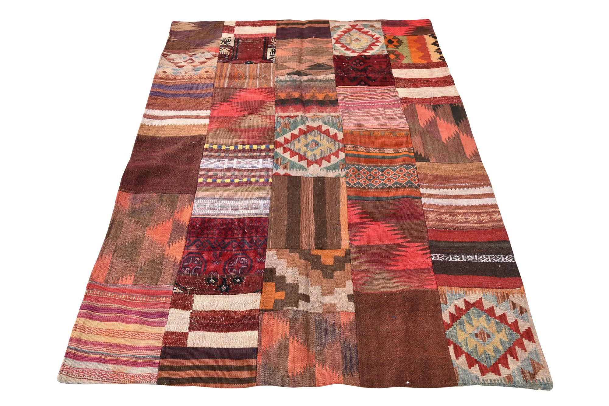 4' x 6' Hand Woven Kilim Patchwork Wool Rug