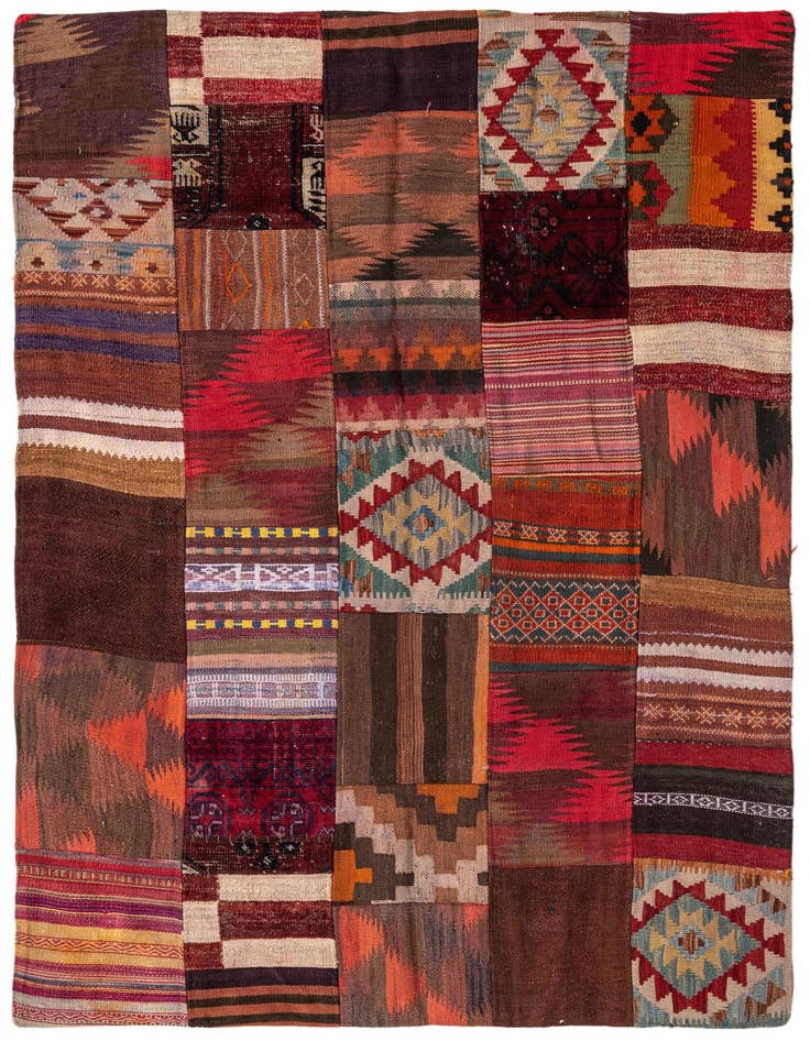 Detail image of 4' x 6' Hand Woven Kilim Patchwork Wool Rug