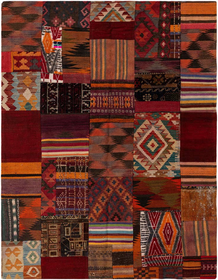 Detail image of 4' 2 x 6' Hand Woven Kilim Patchwork Wool Rug