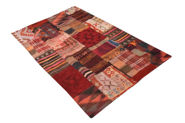 Detail image of 3' 4 x 5' 3 Hand Woven Kilim Patchwork Wool Rug