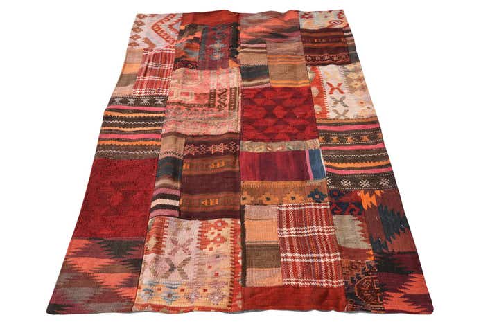 3' 4 x 5' 3 Hand Woven Kilim Patchwork Wool Rug
