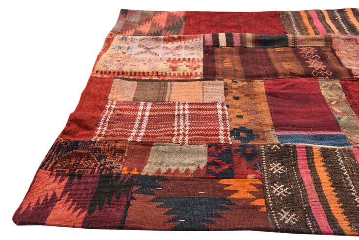 Detail image of 3' 4 x 5' 3 Hand Woven Kilim Patchwork Wool Rug