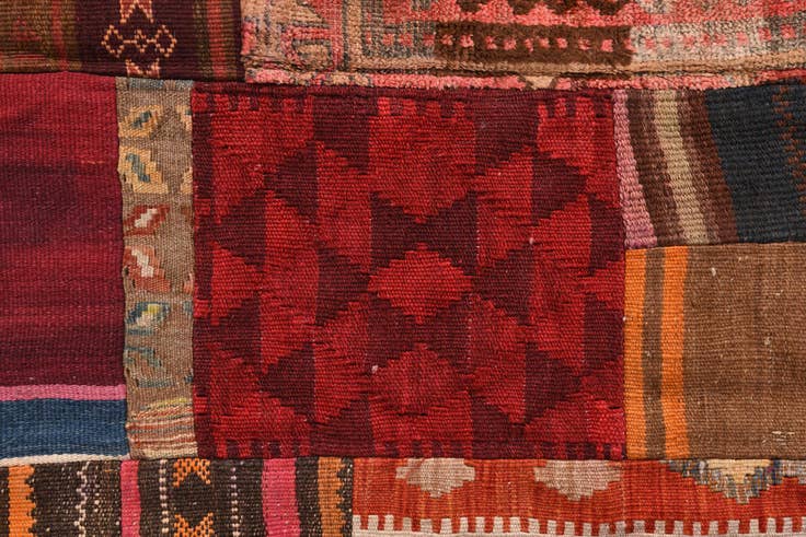 Detail image of 3' 4 x 5' 3 Hand Woven Kilim Patchwork Wool Rug