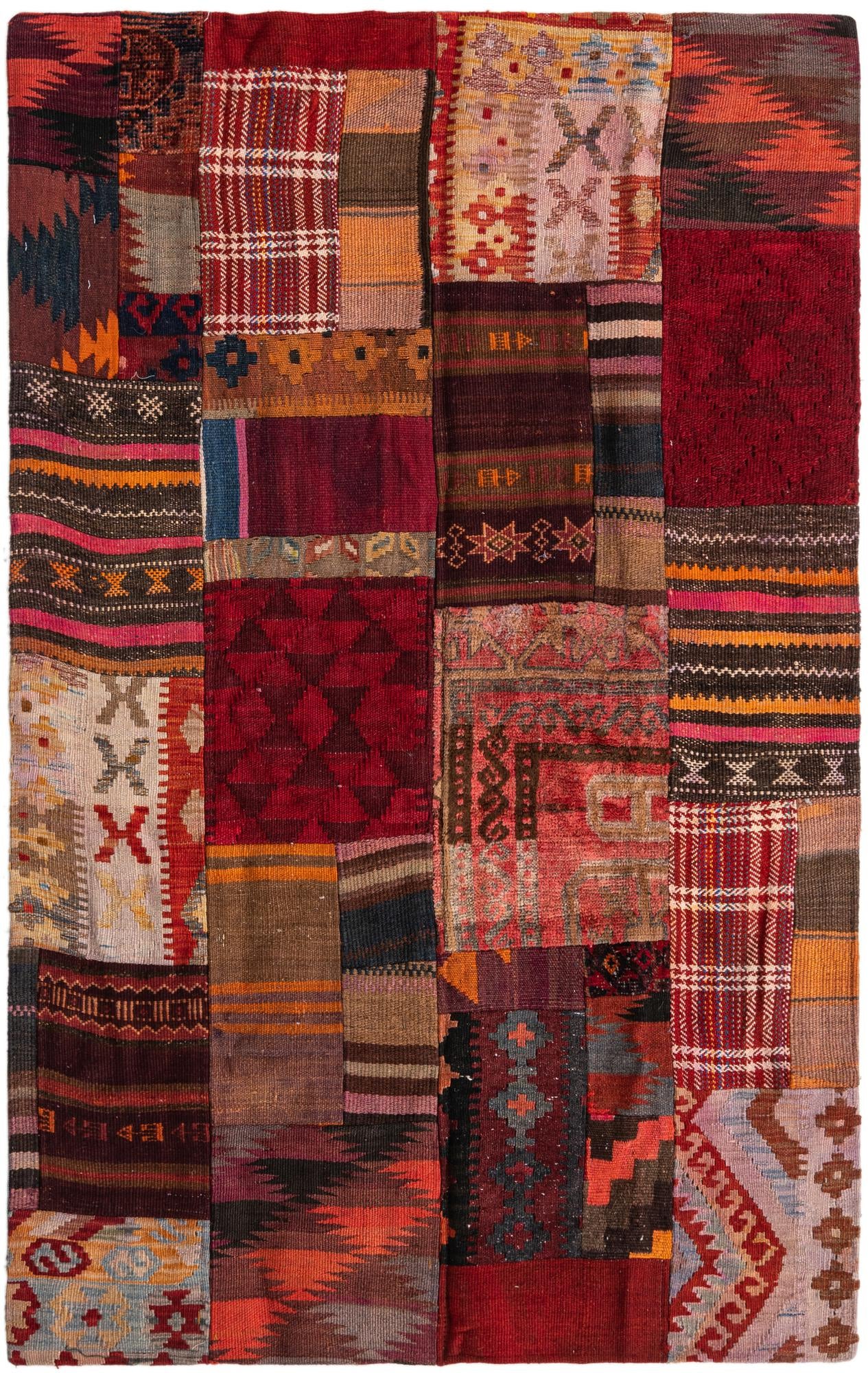 3' 4 x 5' 3 Hand Woven Kilim Patchwork Wool Rug