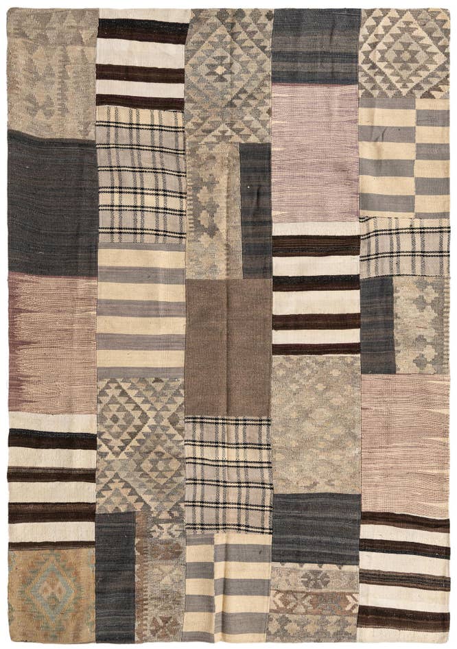 Detail image of 5' 5 x 7' 10 Hand Woven Kilim Patchwork Wool Rug