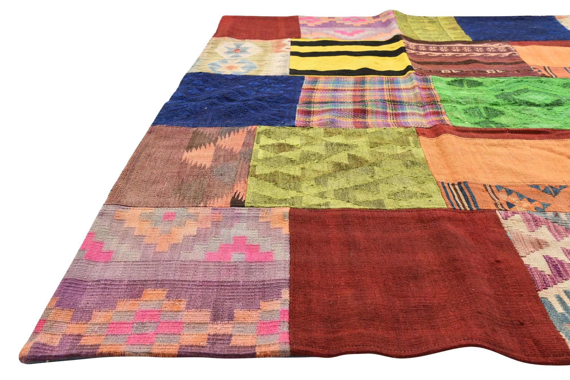 5' 5 x 7' 9 Hand Woven Kilim Patchwork Wool Rug