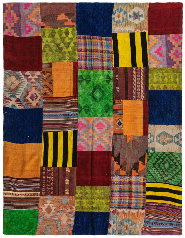 Detail image of 5' 5 x 7' 9 Hand Woven Kilim Patchwork Wool Rug