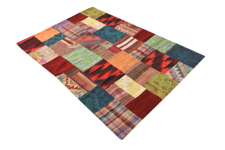 4' x 6' Hand Woven Kilim Patchwork Wool Rug