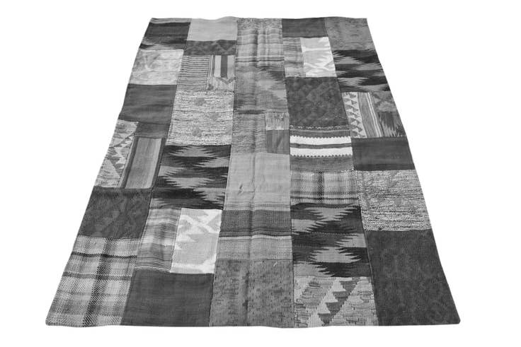 Detail image of 4' x 6' Hand Woven Kilim Patchwork Wool Rug