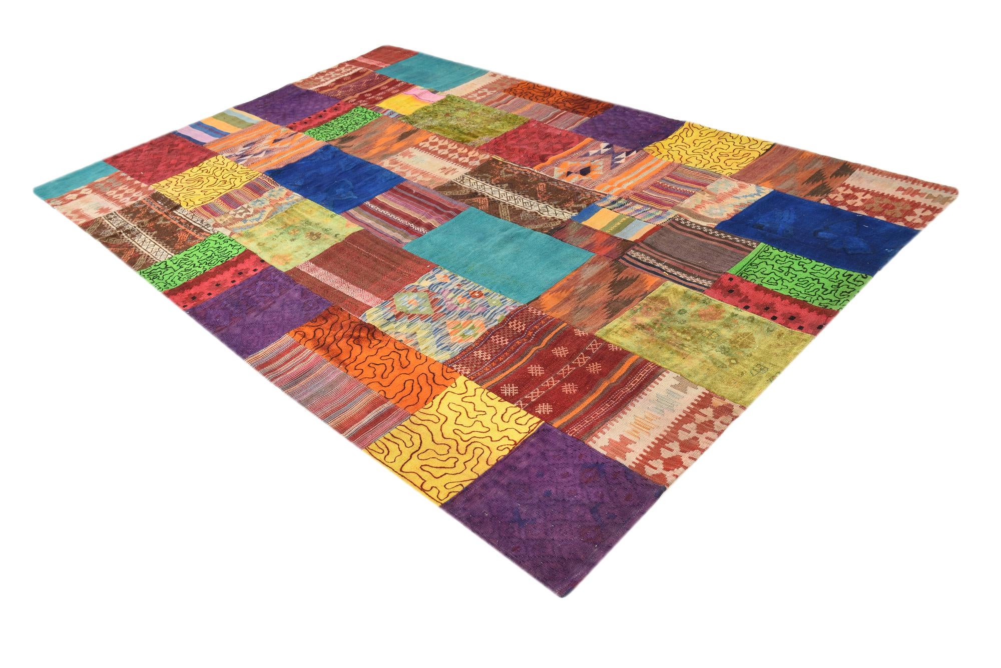 6' 7 x 10' Hand Woven Kilim Patchwork Wool Rug