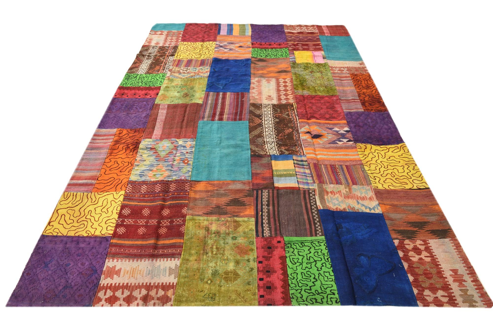 6' 7 x 10' Hand Woven Kilim Patchwork Wool Rug