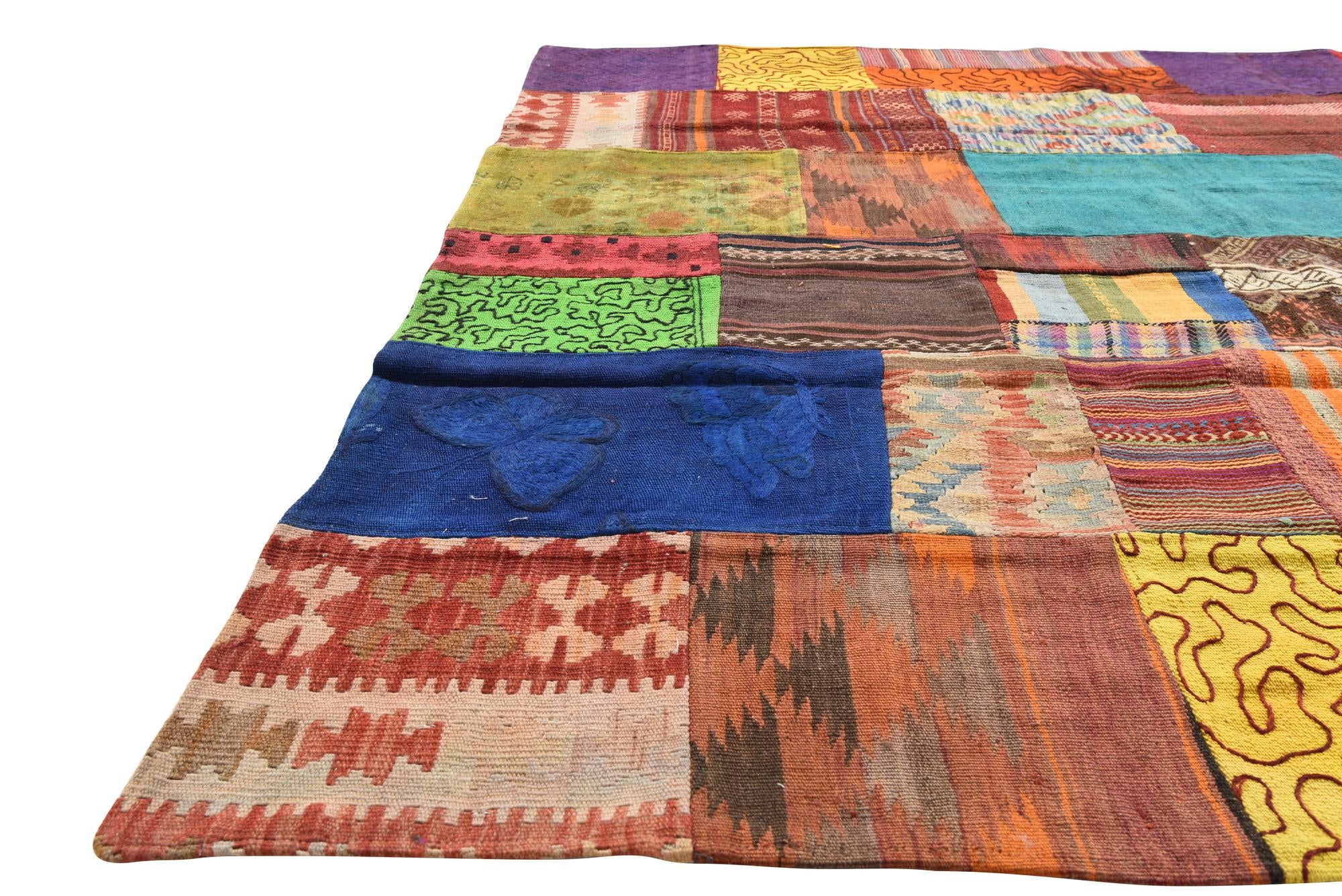 6' 7 x 10' Hand Woven Kilim Patchwork Wool Rug