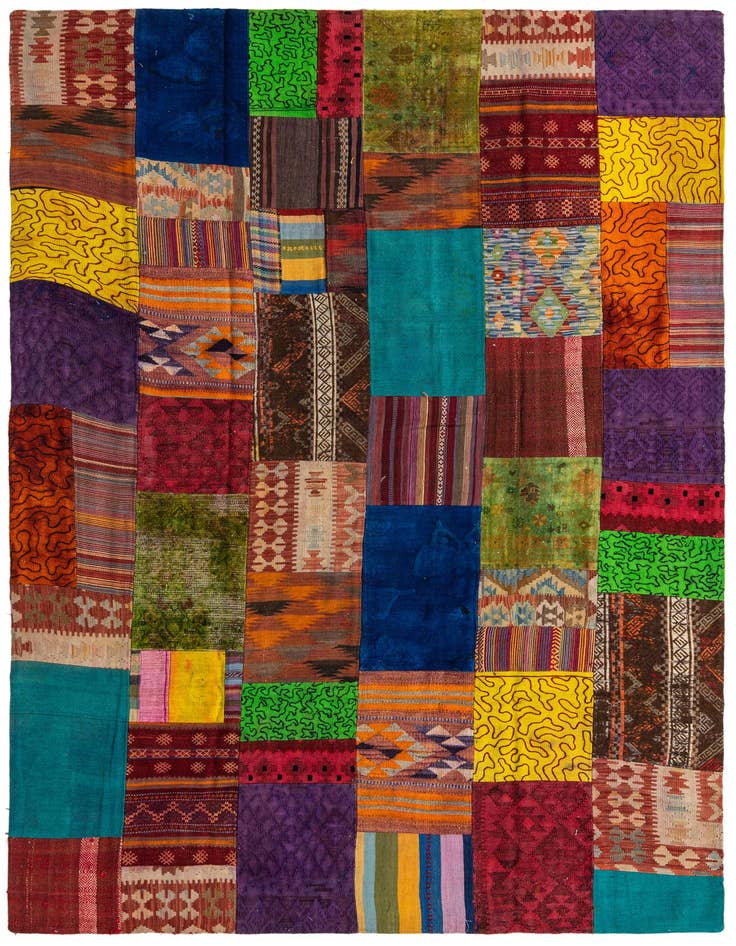 Detail image of 6' 7 x 10' Hand Woven Kilim Patchwork Wool Rug
