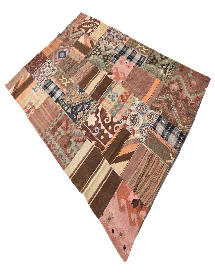 Detail image of 5' 5 x 8'  Hand Woven Kilim Patchwork Wool Rug