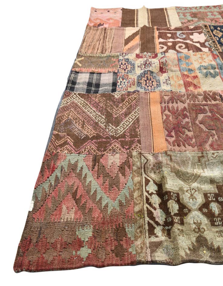 Detail image of 5' 5 x 8'  Hand Woven Kilim Patchwork Wool Rug