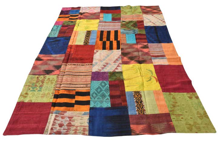 5' 7 x 8' Hand Woven Kilim Patchwork Wool Rug