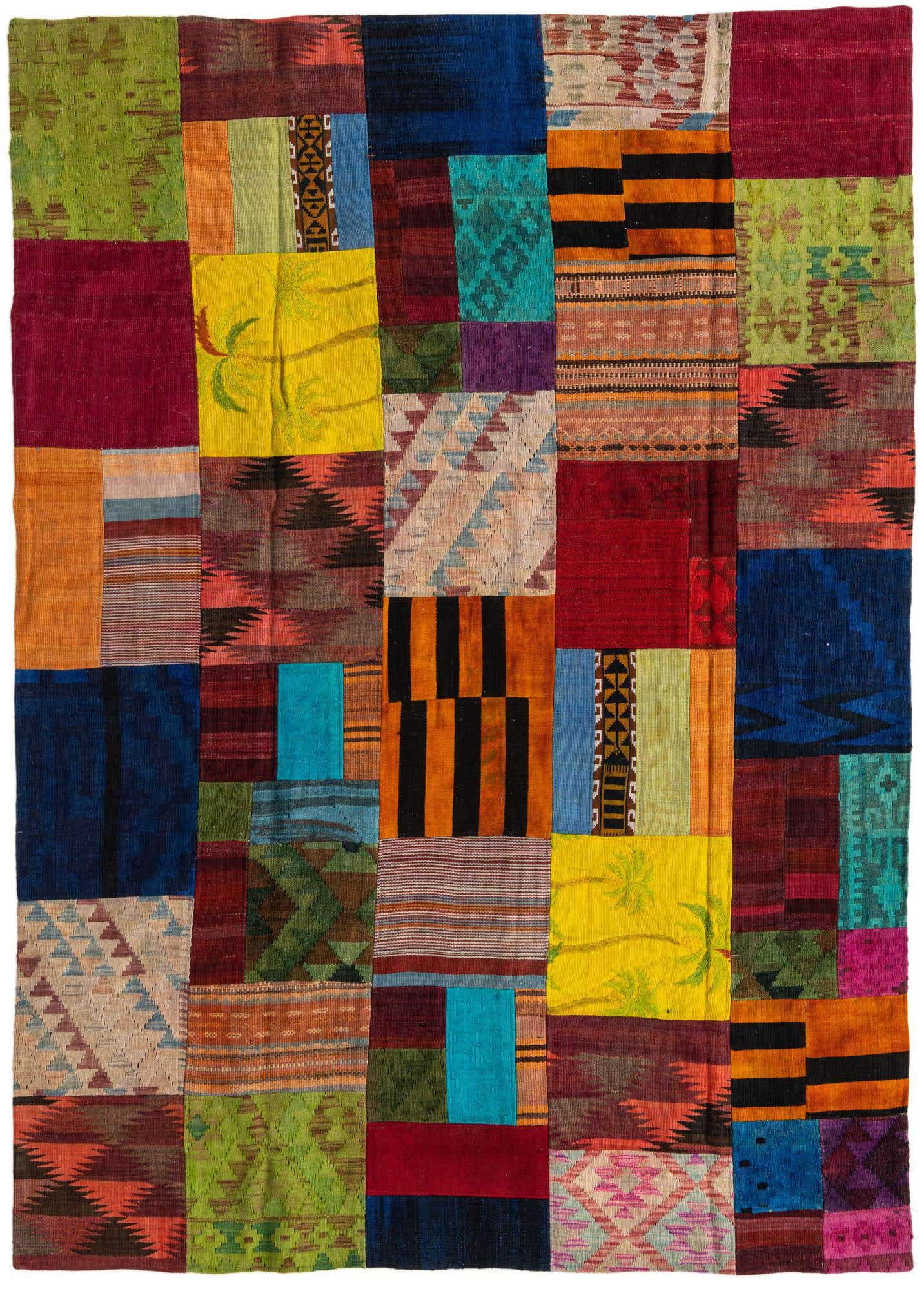 5' 7 x 8' Hand Woven Kilim Patchwork Wool Rug