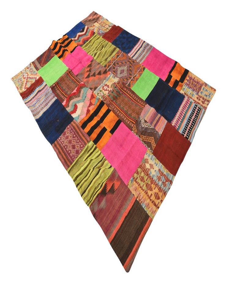 Detail image of 5' 6 x 7' 7  Hand Woven Kilim Patchwork Wool Rug