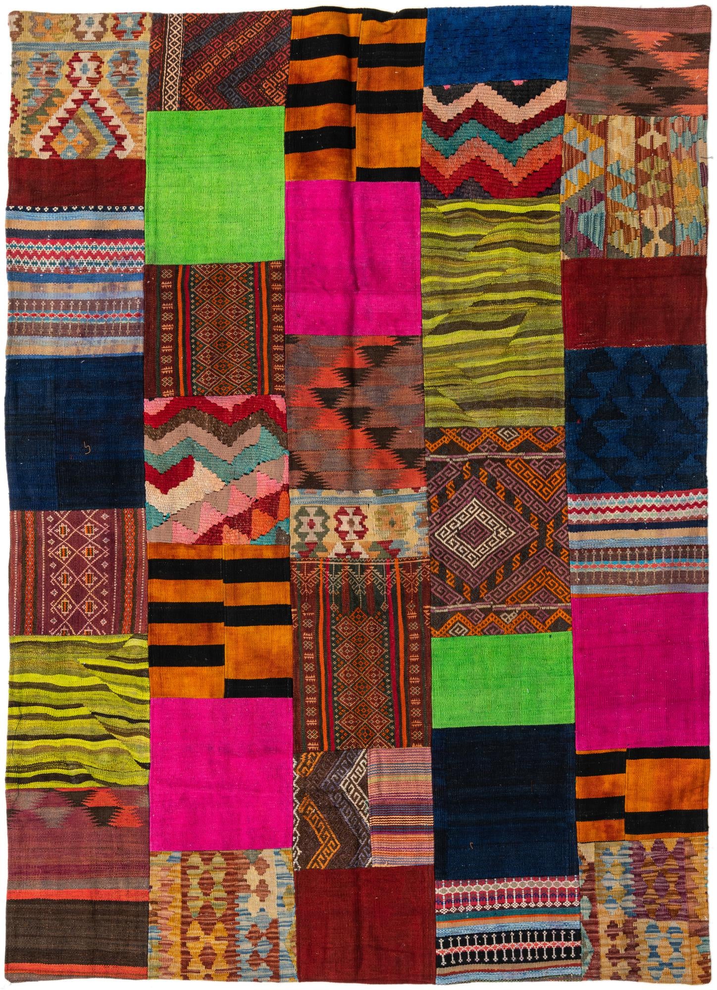 5' 6 x 7' 7 Hand Woven Kilim Patchwork Wool Rug