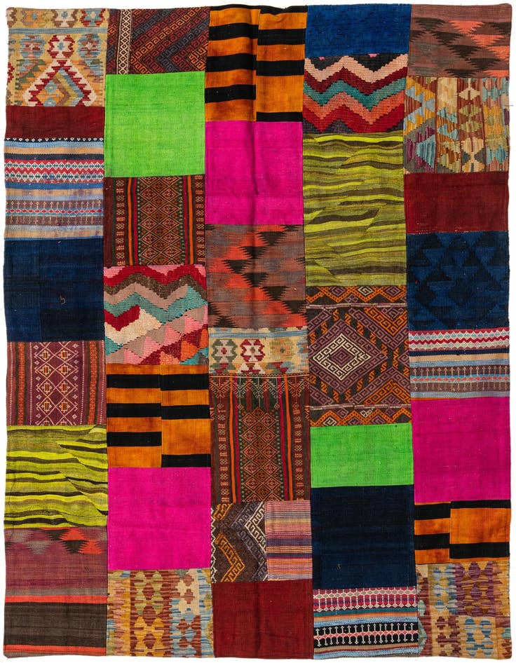 Detail image of 5' 6 x 7' 7 Hand Woven Kilim Patchwork Wool Rug