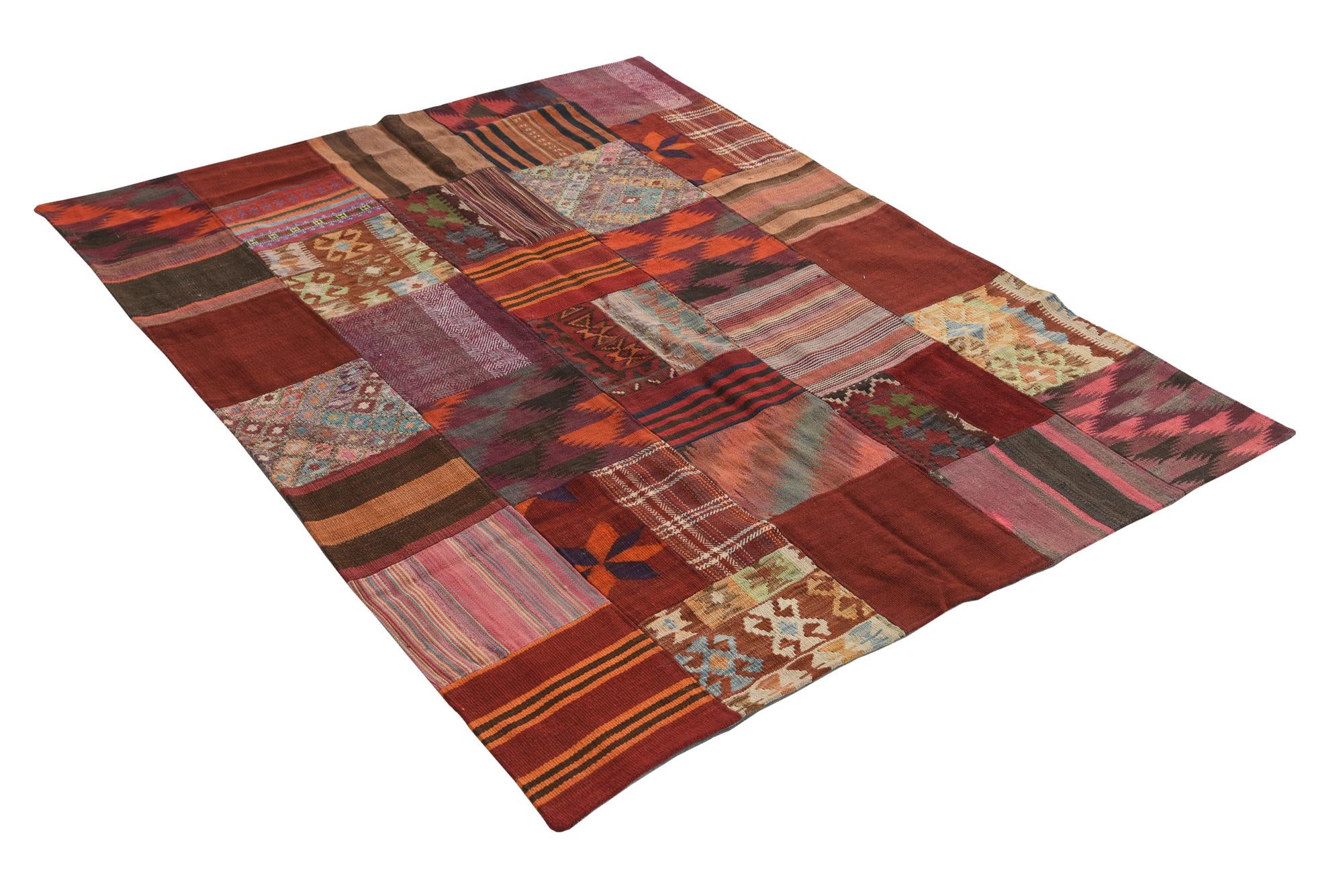 5' 1 x 6' 7 Hand Woven Kilim Patchwork Wool Rug