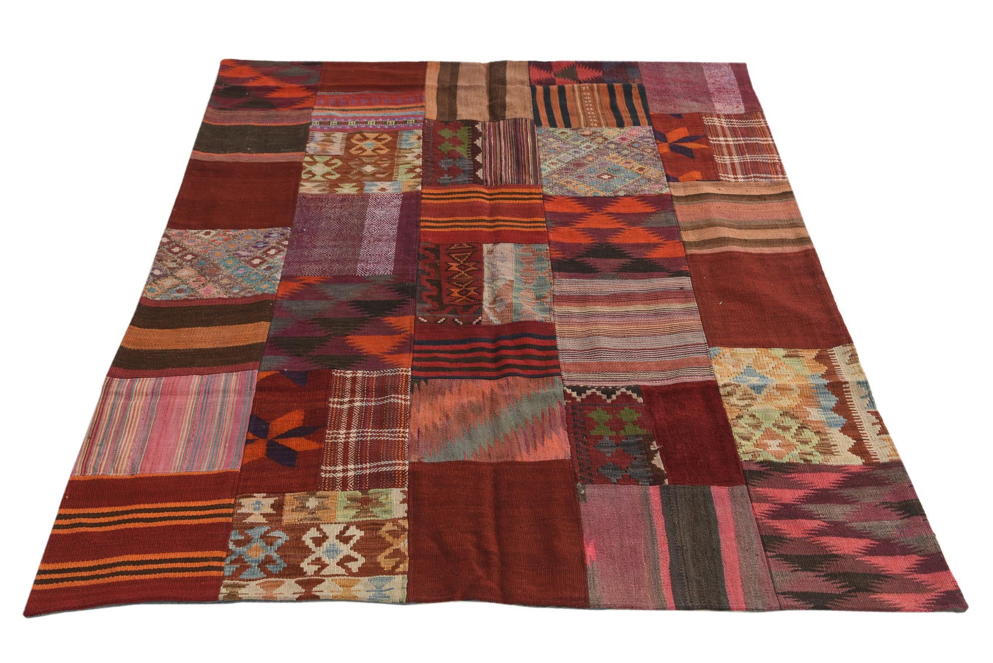 5' 1 x 6' 7 Hand Woven Kilim Patchwork Wool Rug