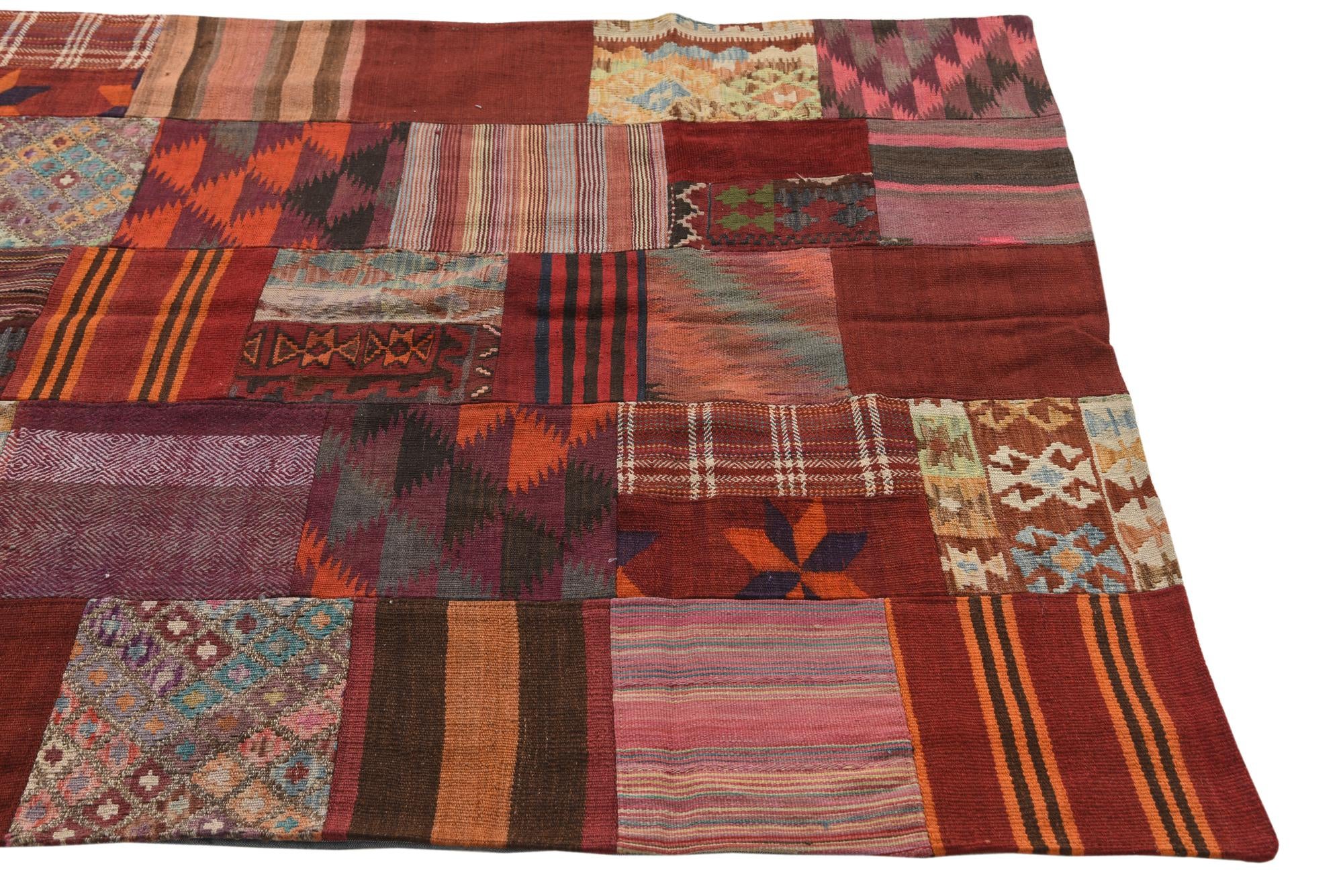 5' 1 x 6' 7 Hand Woven Kilim Patchwork Wool Rug
