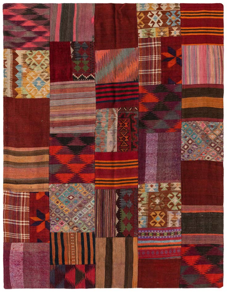 Detail image of 5' 1 x 6' 7 Hand Woven Kilim Patchwork Wool Rug