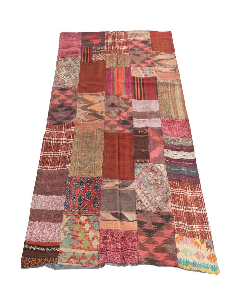 Detail image of 4' 10 x 6' 6 Hand Woven Kilim Patchwork Wool Rug