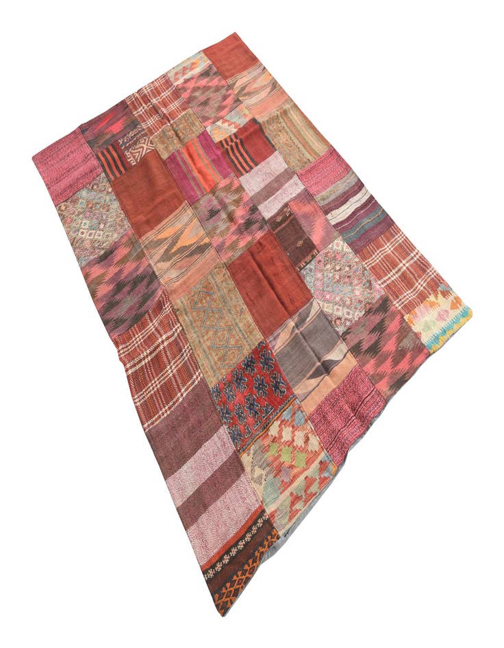 Detail image of 4' 10 x 6' 6 Hand Woven Kilim Patchwork Wool Rug