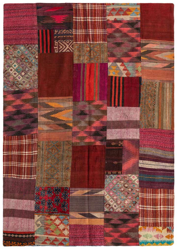 4' 10 x 6' 6 Hand Woven Kilim Patchwork Wool Rug