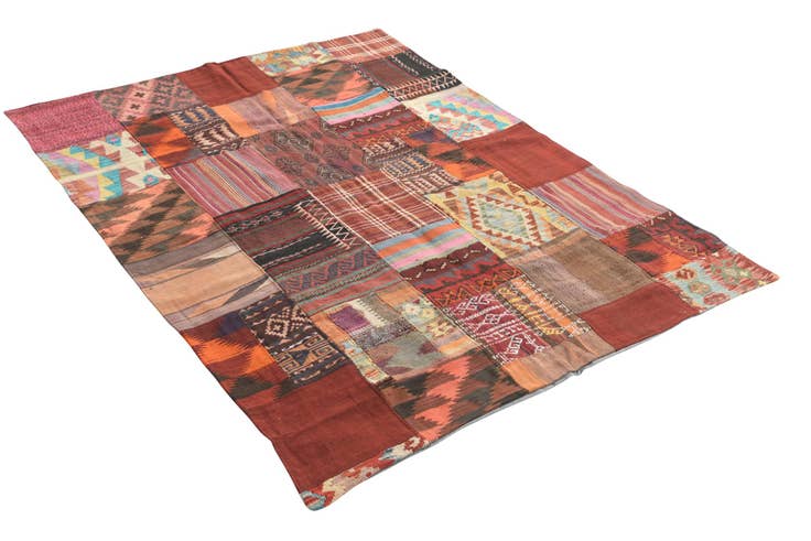Detail image of 4' 10 x 6' 6 Hand Woven Kilim Patchwork Wool Rug