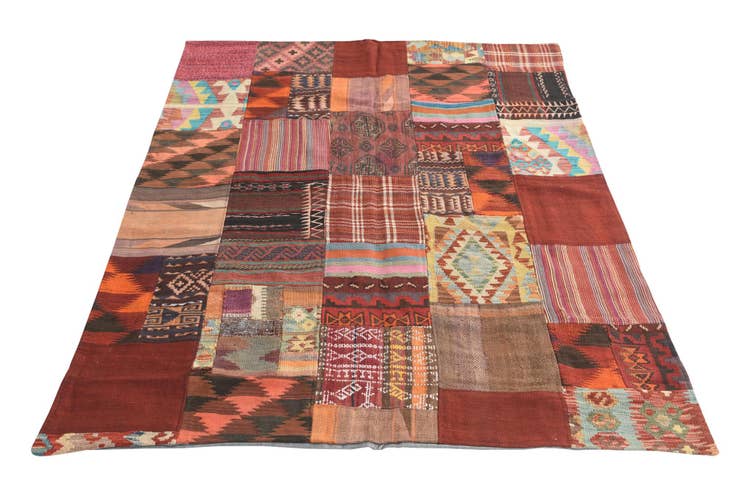 Detail image of 4' 10 x 6' 6 Hand Woven Kilim Patchwork Wool Rug