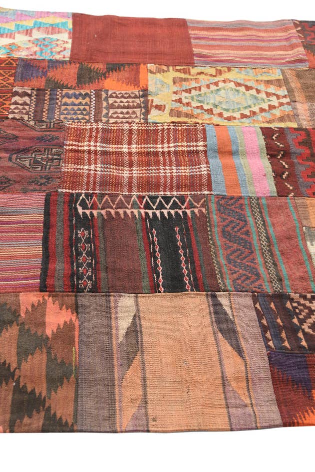 Detail image of 4' 10 x 6' 6 Hand Woven Kilim Patchwork Wool Rug