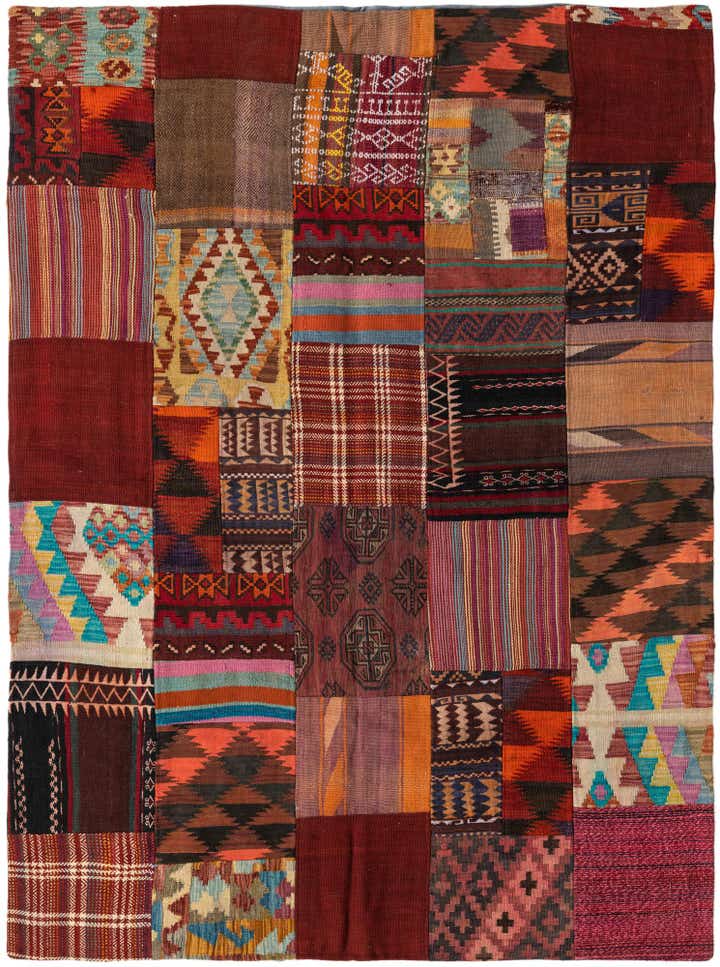 4' 10 x 6' 6 Hand Woven Kilim Patchwork Wool Rug