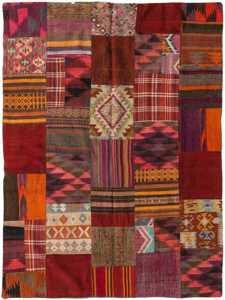 5' 1 x 6' 8 Hand Woven Kilim Patchwork Wool Rug